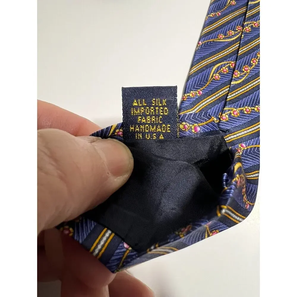 Faberge EUC Blue Flower Egg Print 100% Silk Tie 58